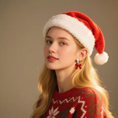 Gold Bow Earrings for Women, Long Tassel Chain Drop Earrings, Trendy Small Bow Earrings, Ribbon Waterfall Dangling Earrings, Pearl Bow Earrings, Sparkly Elegant Bowknot Preppy Jewelry Gifts for Women - color: S-Christmas1
