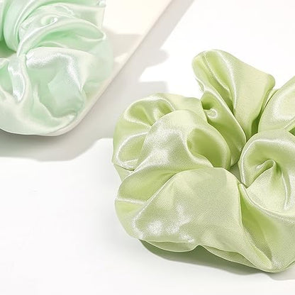 Ivyu Scrunchies for Women's Thick Curly Hair, Satin Hair Scrunchies for Girls, Big Cute Ponytail Holders, No Crease No Damage, 4 Pieces, Green - color: Green