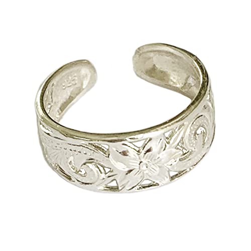 Toe Ring | Hawaiian Leilani .925 Sterling Silver Ring | 6mm Comfort Fit Adjustable Cuff Toe Ring | Unisex Men and Women