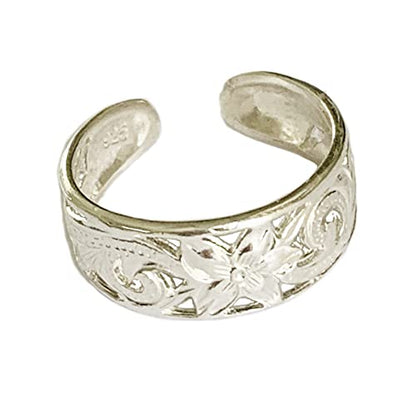 Toe Ring | Hawaiian Leilani .925 Sterling Silver Ring | 6mm Comfort Fit Adjustable Cuff Toe Ring | Unisex Men and Women