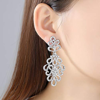 Wedding Teardrop Dangle Earrings Crystal Rhinestone Beaded Chandelier Earrings for Brides Gold - color: C-clear
