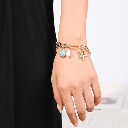 14K Gold & Silver Plated Lightweight Link Bracelet for Women | Stackable Bracelets ,14K Gold Plated Bracelets with CZ,Lightweight Trendy Chain Bracelet Jewelry Gift - style: amazonite