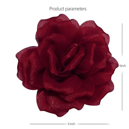 Flash Camellia Flower Brooch Pin for Women Men Elegant Texture Fabric Dahlia Rose Floral Brooches Lapel Pins Dainty Wedding Holiday Party Costume Dress Accessories Jewelry - color: Wine Red