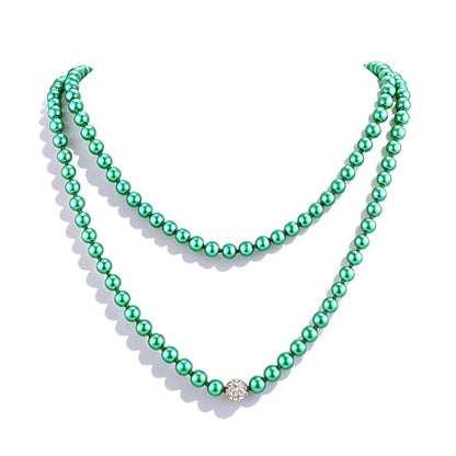 Long Pearl Necklace for Women Dainty Zircon Bead Pearl Necklace Layered Faux Pearls Necklaces Long Wedding Long Pearl Necklace Delicate Jewelry for Brides - color: Style-H green