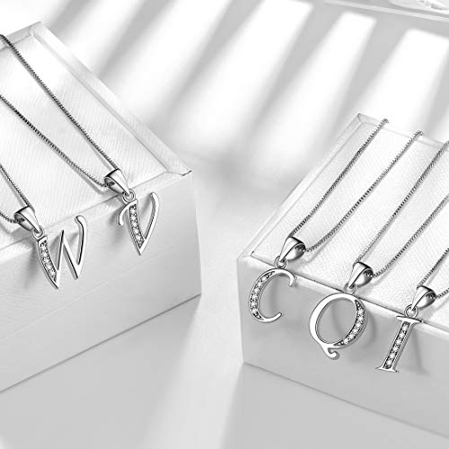 Aurora Tears Letter Necklace Initial 925 Sterling Silver Alphabet Pendant Crystal Name Gift Women Cubic Zirconia Jewelry - color: J