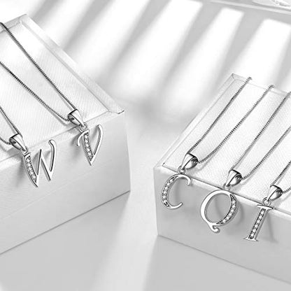 Aurora Tears Letter Necklace Initial 925 Sterling Silver Alphabet Pendant Crystal Name Gift Women Cubic Zirconia Jewelry - color: J