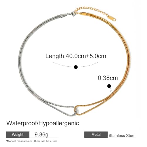 Women Non Tarnish Two Tone Snake Chain Twisted Link Necklace | waterproof stainless steel material,dual color mixed metal necklace,fashion jewelry gifts