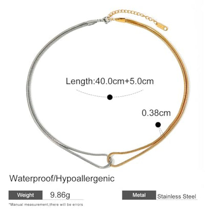 Women Non Tarnish Two Tone Snake Chain Twisted Link Necklace | waterproof stainless steel material,dual color mixed metal necklace,fashion jewelry gifts