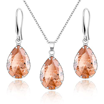 Linawe Crystal Jewelry Sets for Women, Imitation Diamond Pendant Necklace, Rhinestone Drop Dangle Earrings, Birthstone Cubic Zirconia Matching Wedding Jewelry, 14K Gold/Rose Gold/Silver Tones - color: Silver,Citrine,Nov
