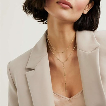 Lock Necklace for Women Paperclip Link Chain Padlock Necklace Non-Tarnish - color: Gold - Layered Bead Chain Y Necklace