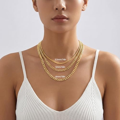 WomenGifts Cuban Link Chain Necklace for Women, Waterproof 14k Gold Silver Plated Chain Choker, Non Tarnish Stainless Steel Jewelry, 3.5/5/6/8/11mm,14/16/18 Inch Thin&Chunky&Thick - color: Gold, style: 3.5MM-16"