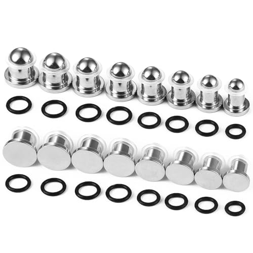 Casvort 22 PCS/16 PCS Hypoallergenic 18G-1'' Comfy Dead Stretching Plugs in 0.5mm Increments Saddle Plugs with Rubber Rings 316 Surgical Stainless Steel Crazy Ear Gauges Body Piercing Jewelry - color: Silver 6.5-10mm 16 PCS