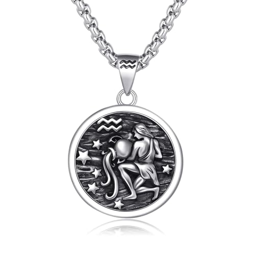 925 Sterling Silver Zodiac Constellation Necklaces for Men Women | Retro,Daily,Birthday, Graduation,Horoscope,Zodiac Sign,Hypoallergenic,with Jewelry Box - style: 1- Aquarius (A-Retro Jan.20-Feb.18)