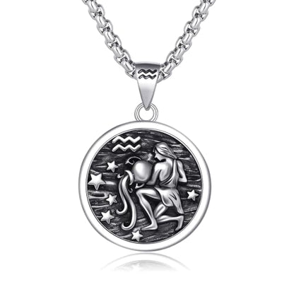 925 Sterling Silver Zodiac Constellation Necklaces for Men Women | Retro,Daily,Birthday, Graduation,Horoscope,Zodiac Sign,Hypoallergenic,with Jewelry Box - style: 1- Aquarius (A-Retro Jan.20-Feb.18)