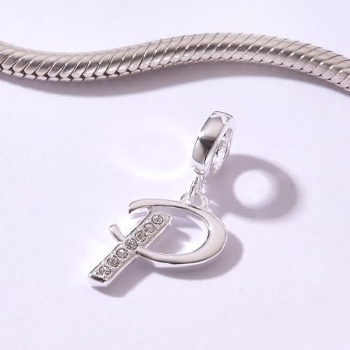 925 Sterling Silver Initial Charm fits Pandora, Gift for Mom Wife | Christmas,Birthday,Mother's Day, Anniversary, Valentine's Day - color: Letter P