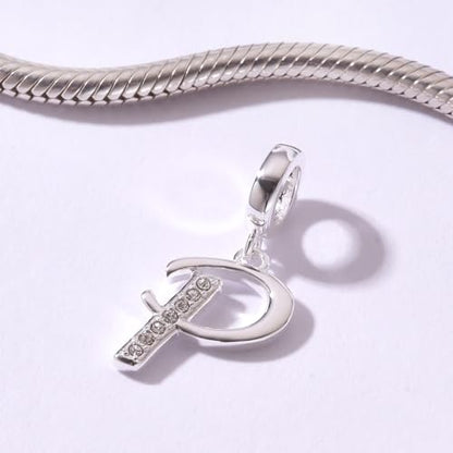 925 Sterling Silver Initial Charm fits Pandora, Gift for Mom Wife | Christmas,Birthday,Mother's Day, Anniversary, Valentine's Day - color: Letter P