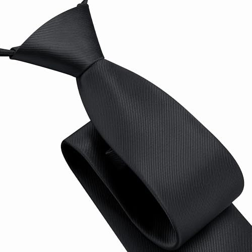 GUSLESON 3.15"（8cm） Mens Pre-tied Adjustable Zipper Tie Solid Necktie for Business and Wedding - color: Black