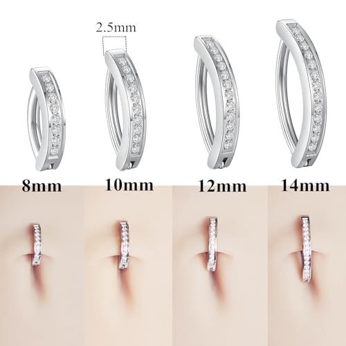 ORANGELOVE G23 Titanium 14G Belly Button Rings for Women Hinged Hoop Clicker Belly Ring Reverse Curved Navel Ring Floating Navel Barbell Piercing Jewelry 14 Gauge 8mm 10mm 12mm 14mm - color: CZ Silver