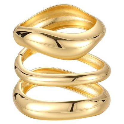 Emibele Gold Bangles for Women, 2PCS Irregular Chunky Gold Bracelet Hinged Open Bangle Bracelets for Women, Fashion Wide Arm Cuff Minimalist Chunky Jewelry Gifts for Valentine Christmas Birthday - style: E Gold