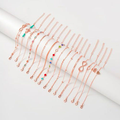Starain 12Pcs Summer Beach Anklets for Women Waterproof Gold Silver Chain Ankle Bracelets Cute Women's Foot Anklet Set 7.9-10.5 inch Adjustable - color: 16Pcs Rose Ankle Bracelet