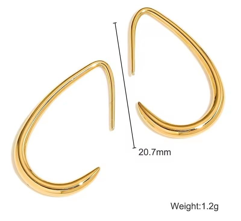 18K Gold Plated Stainless Steel Statement Earrings for Women - Trendy Hoops with Cubic Zirconia - Lightweight Non-Tarnish Waterproof Fashion Jewelry Gift - style: Teardrop Hoops