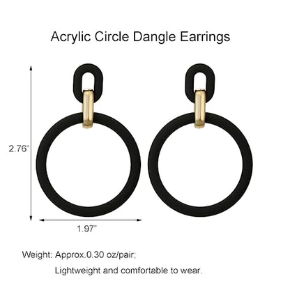 RUOFFETA Acrylic Rectangle Earrings, Fashion Acrylic Square/Oval/Hoop Statement Drop Earrings for Women - color: Black Hoop
