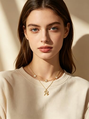 14K Gold A-Z Initial Lette Necklace Star Choker Women Necklace | Personalized Initial Jewelry, Meaningful Name Letter Gift for Women Wife Mom Friend, Perfect Present For Birthday/Anniversary - style: 14K Gold-R