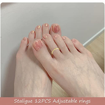 Staligue 20pcs Adjustable Toe Rings Set for Women Fingers Joint Tail Summer Beach Arrow Flower Open Rings Foot Jewelry - color: Golden