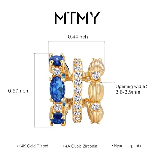 Ear Cuffs Non Piercing for Women 14K Gold Plated Ear Cuff Earrings Colorful Cubic Zirconia Paved Trendy Cartilage Earring Jewelry | Single - color: Blue