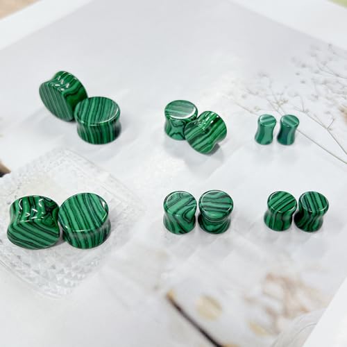 Green Malachite Ear Plugs Expander Earrings for Women Men 1 Pair Natural Solid Stone Saddle Double Flared Ears Stretching Tunnels Gauges Stretcher Lobe Earring Body Piercing Jewelry Size 2g to 5/8'' - size: 0g(8mm)