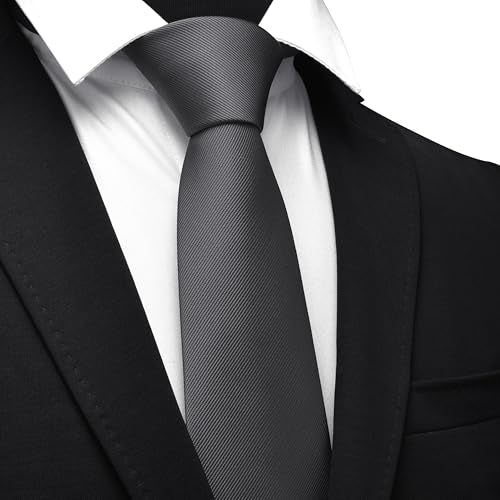 GUSLESON Classic New 3.15"（8cm） Men's Solid Color Necktie Wedding Business Tie + Gift Box - color: Charcoal Grey