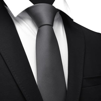 GUSLESON Classic New 3.15"（8cm） Men's Solid Color Necktie Wedding Business Tie + Gift Box - color: Charcoal Grey