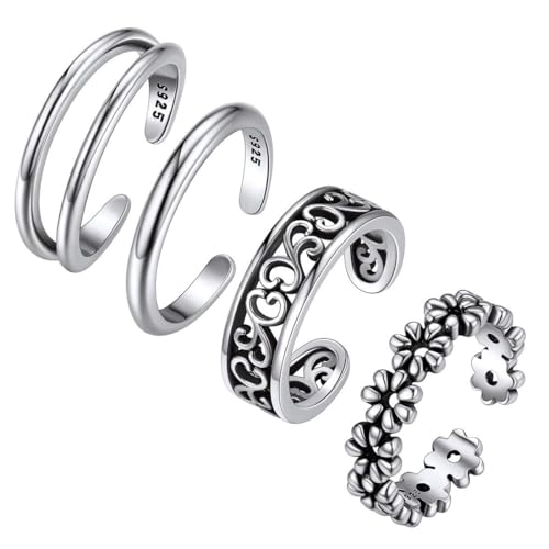ChicSilver Toe Rings for Women 925 Sterling Silver Adjustable Toe Ring | 925 sterling silver, hypoallergenic for sensitive skin, adjustable open band, summer beach wear gift - color: N: Different Styles(4PCS)