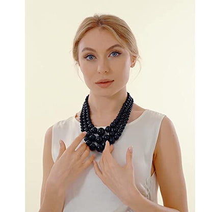 JNF Faux Pearl Statement Necklaces Big Beaded Necklace for Women Chunky Pearls Necklace and Earring Set Large beads Costume Necklace - color: Black Pearl Necklace long