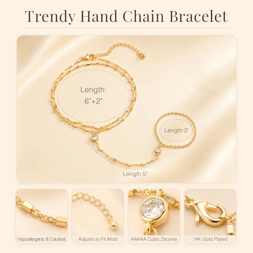 14K Gold Hand Chain Ring Bracelet-SM - style: Dual Chain
