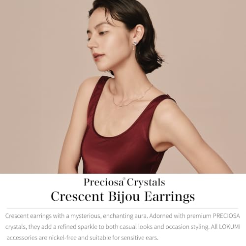 LOKUMI Preciosa Crystal Crescent Earrings | Nickel-Free Hypoallergenic Bijou Earrings | 24K Gold, 18K Pink Gold & Silver Plated, 4 Colors tp-60 - color: 18K Pink Gold Plated & Crystal