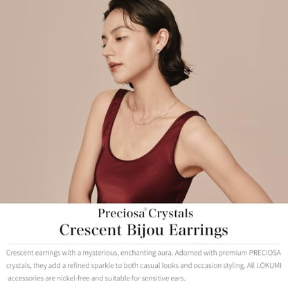 LOKUMI Preciosa Crystal Crescent Earrings | Nickel-Free Hypoallergenic Bijou Earrings | 24K Gold, 18K Pink Gold & Silver Plated, 4 Colors tp-60 - color: 18K Pink Gold Plated & Crystal