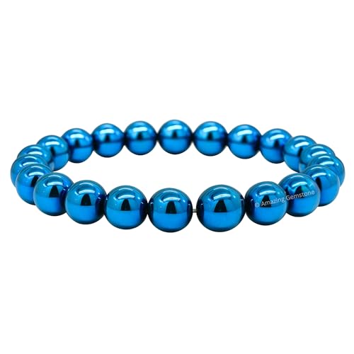 Amazing Gemstone Blue Hematite Crystal Bracelet for Women Men's Gifts - Protection Healing Crystal Bracelet - 8mm Gemstone Beaded Stretchable Bracelet Pulseras Para Hombres Mujer Stocking Stuffers Mothers Day Gift - color: Blue Hematite