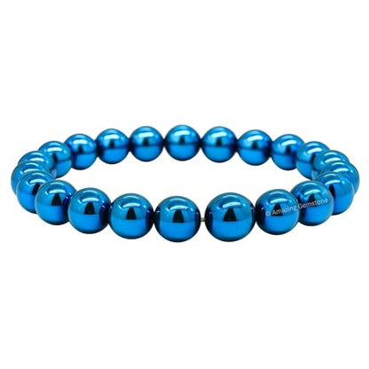 Amazing Gemstone Blue Hematite Crystal Bracelet for Women Men's Gifts - Protection Healing Crystal Bracelet - 8mm Gemstone Beaded Stretchable Bracelet Pulseras Para Hombres Mujer Stocking Stuffers Mothers Day Gift - color: Blue Hematite