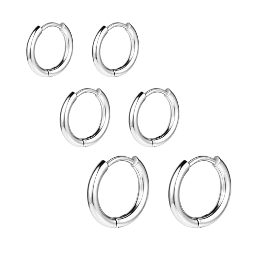 AOEDEJ G23 Titanium Black/Steel Gray/Gold Hoop Earrings 18G Small Huggie Hoop Earrings 8mm/10mm/12mm Cartilage for Sensitive Ears for Multiple Piercing Cartilage Hoop Earring Stack Jewelry - style: Circle-8mm+10mm+12mm