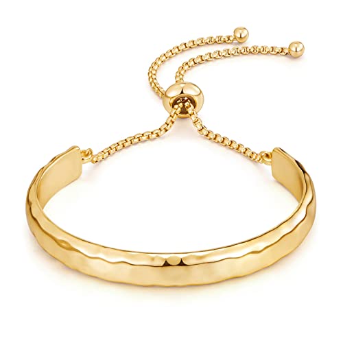 14K Gold Bracelets for Women Adjustable Slider Bracelet Bangle Bracelets for Women Trendy Chain Bracelet - color: Gold Hammered