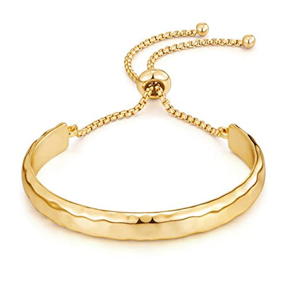 14K Gold Bracelets for Women Adjustable Slider Bracelet Bangle Bracelets for Women Trendy Chain Bracelet - color: Gold Hammered