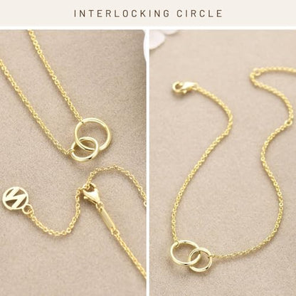 Solid 925 Sterling Silver Bracelets for Women, Dainty Interlocking Circles Cubic Zirconia Adjustable Chain Bracelet, Trendy Stackable Link Bracelets, Simple Cute Jewelry Gifts - color: Gold Interlocking Circles