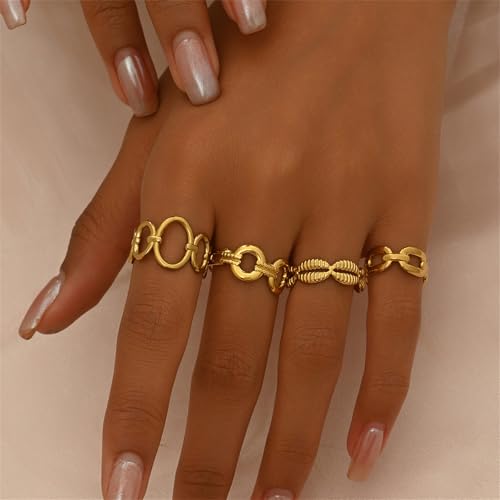 Trendy Knuckle Rings Set for Women Dainty Stackable Joint Finger Midi Rings Pack Adjustable Dome Twist Hollow Chunky Rings Statement Jewelry Mixed Size - style: A-Gold-4Pcs