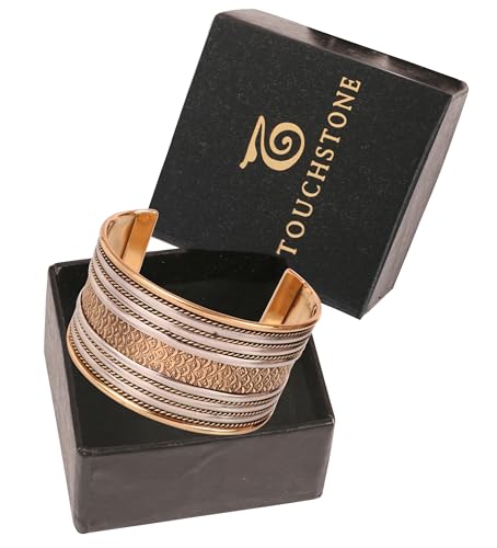 Touchstone Indian Bollywood Handcrafted Slip In Easy To Wear Stylish Wrist Enhancer Designer Broad Jewelry Cuff Bracelet For Women and Men. - style: Braided two tone 1