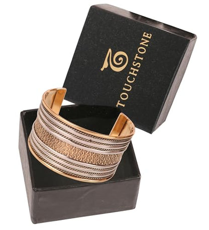 Touchstone Indian Bollywood Handcrafted Slip In Easy To Wear Stylish Wrist Enhancer Designer Broad Jewelry Cuff Bracelet For Women and Men. - style: Braided two tone 1