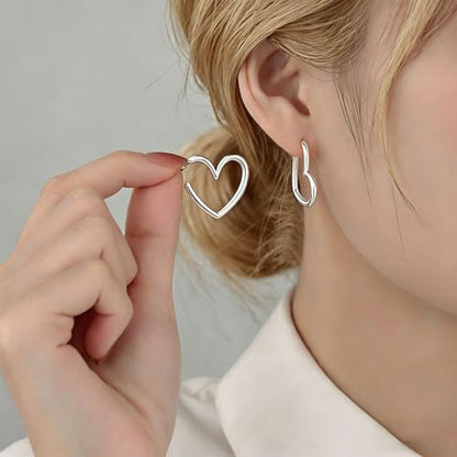 Gold Heart Hoop Earrings for Women Trendy Silver Post Earring Jewelry Gifts | Hypoallergenic Heart Earrings - color: Silver Heart