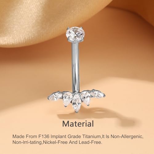 Gold Belly Button Ring, Titanium Dangle Floating Navel Piercing Jewelry - color: Silver-Lotus-10mm