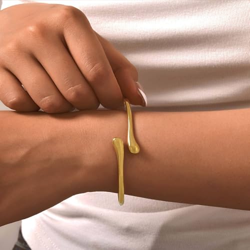18K Gold Plated Bangle Bracelet Set for women,Cubic Zirconia Classic Stainless Steel Adjustable Gold Tennis Love Bracelets Stack for women and men - color: Water drop bracelet set