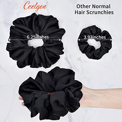Black Big Scrunchies for Women 6.3Inches Large Scrunchie Satin Oversized Silk Thick Elastic Hair Ties Jumbo Hair Scrunchies 6 Pack (Black) - color: Oversized Black, size: 1 Count (Pack of 6)